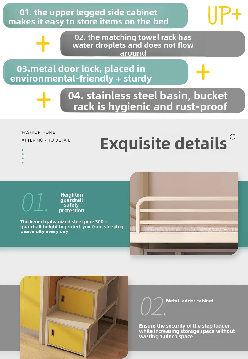 product modern design multifunctional iron high low bunk bed college dormitory and apartment bed with desk for school-10