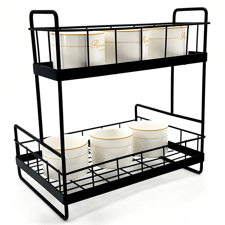 Custom Metal Wire Compact Kitchen Utensil Holder Rustproof Tableware Organizer Black Mug Plate