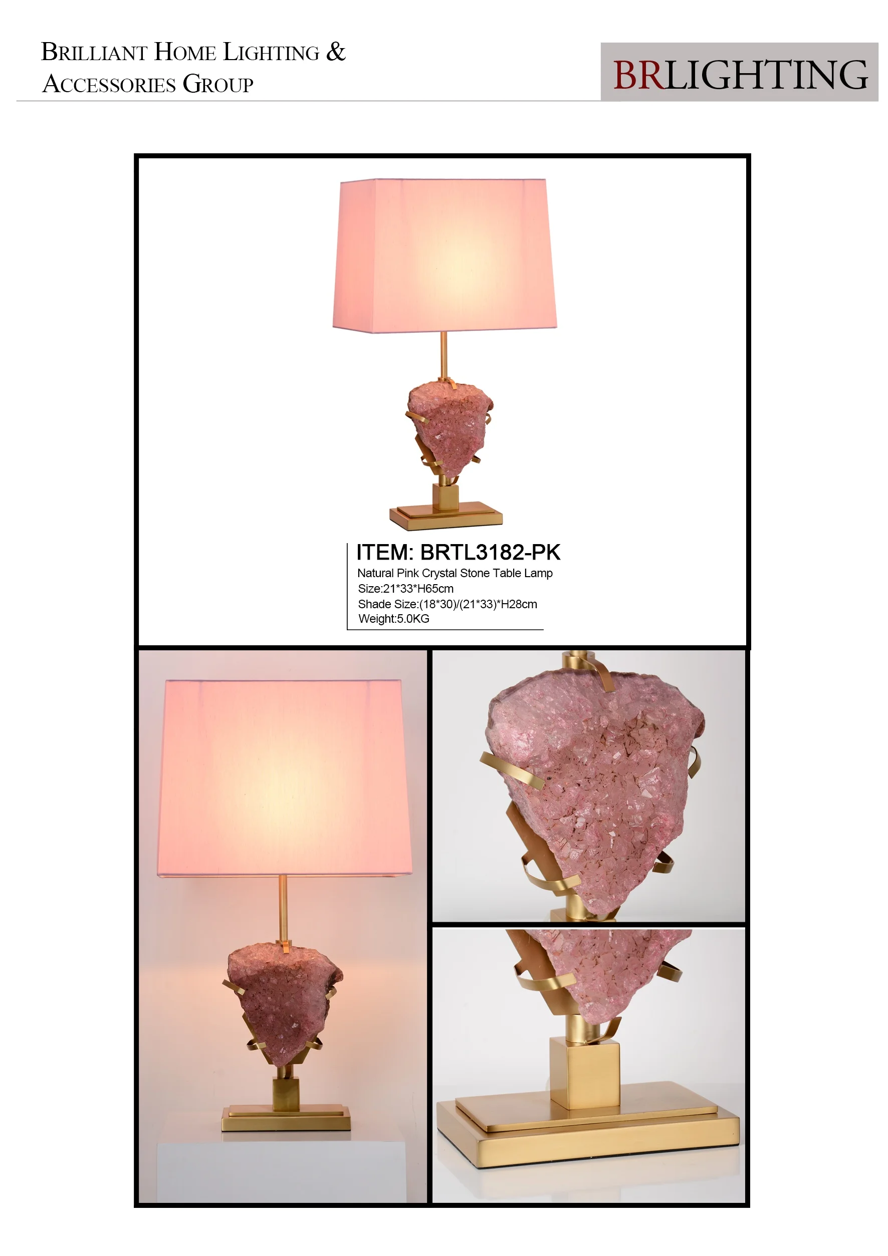 New Arrival Luxury Natural Rose Quartz Pink Crystal Stone Table Lamp  For Bedroom