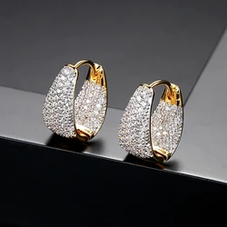 New Fashion 18K Gold Plated Earrings Simple AAA Tiny Cubic Zirconia Paved CZ Stone Hoop Earring Jewelry