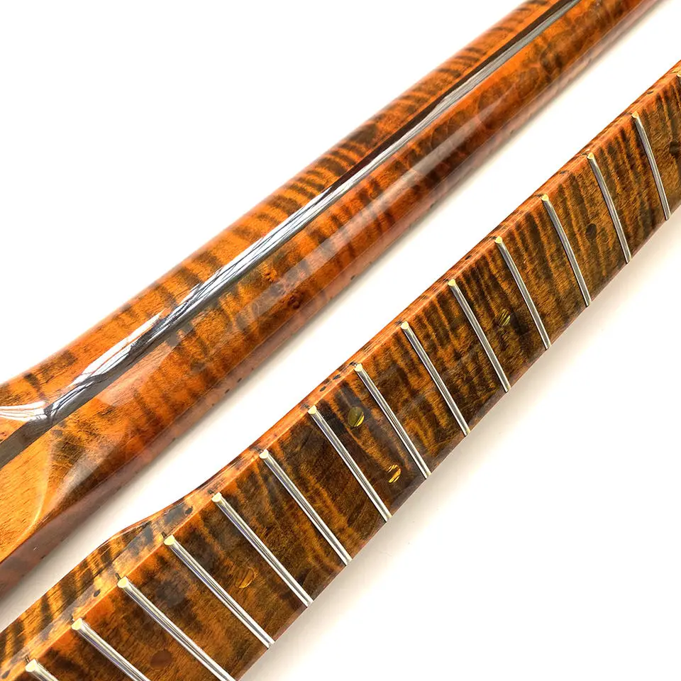 9.5 Inch Radius 21 Fret Dark Brown Tiger Flame Maple Tl Electric Guitar Necks With Factory Price