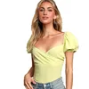 2019 Fashion Trending Summer Tee Short Puff Sleeve Crop Top Lace Up Back Women Top
