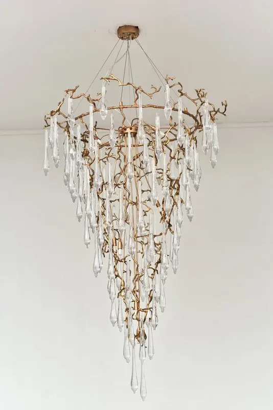 MEEROSEE New Arrival Large Copper Chandelier Golden Luxury Long Staircase Hanging Lamp Light Fixture for High Ceiling MD86925