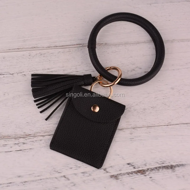 New Styles Pu Leather Leopard Keyring Bracelet Credit Card Holder Wrist