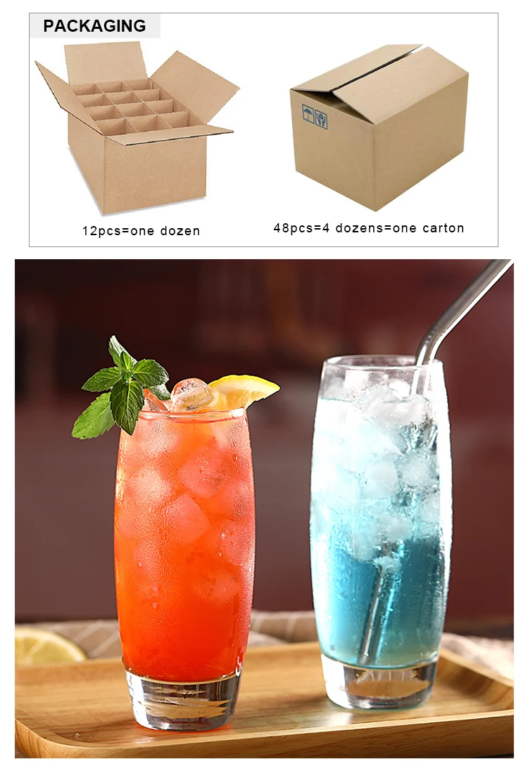 Clear 10oz Highball Glasses Cocktail Glass Tumbler for Mojito and Tom Collins