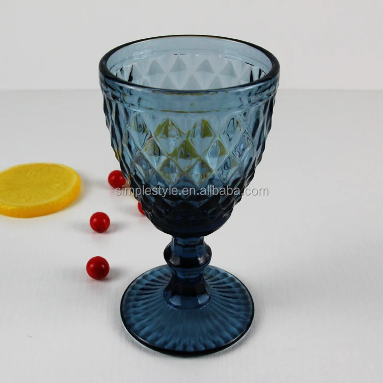 Factory Wholesale Colored Goblet Wine Water Glass Pressed Blue Glass Goblets Vintage Buy Glass