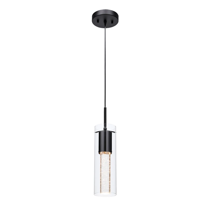 Modern Matte Black Hanging Pendant Lights 1 Light Indoor Home Kitchen Bar Mini Pendant Light with Glass and Bubble Crystal