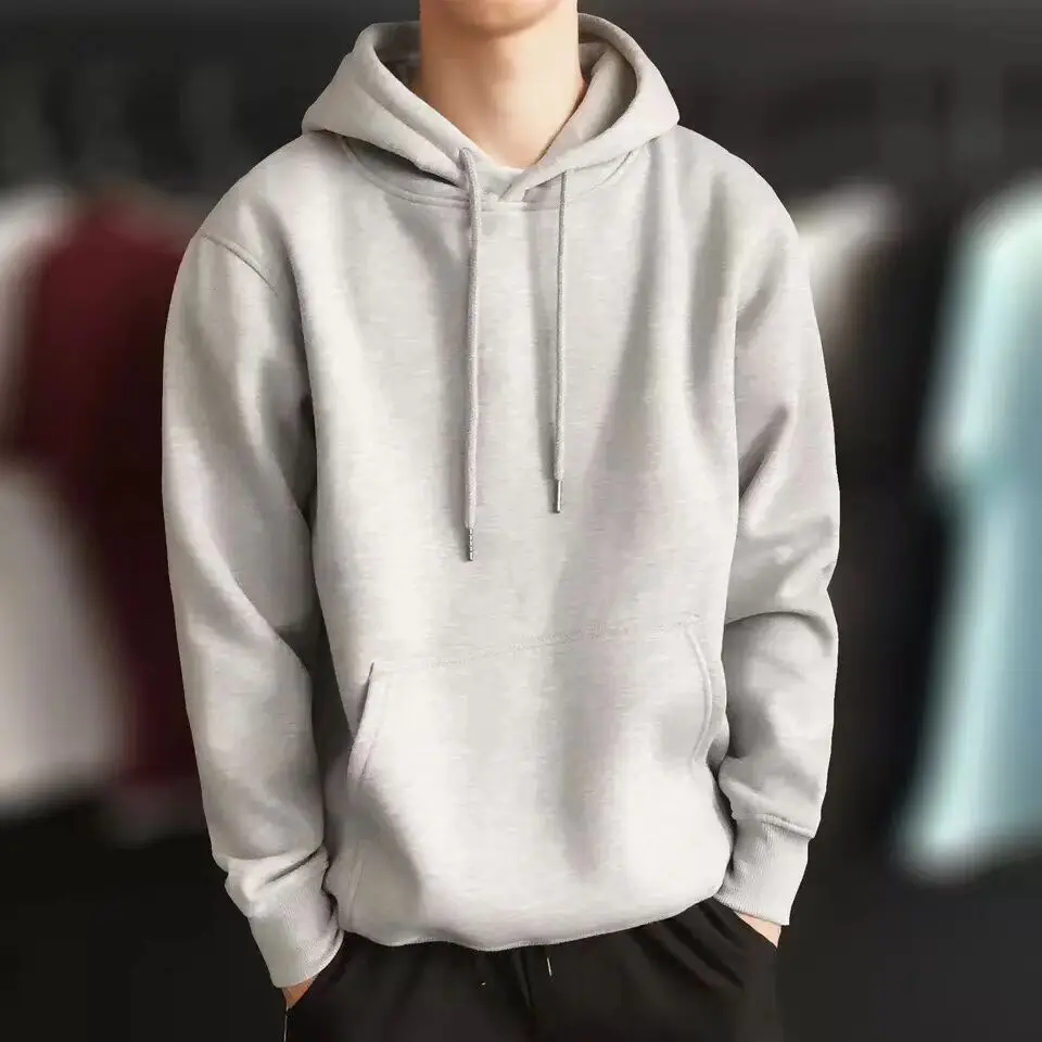 New Fashion Men Autumn Winter Hooded Street Long Sleeve loose Solid Color Hooded Casual Blouse Fleece Tops White Hoodies