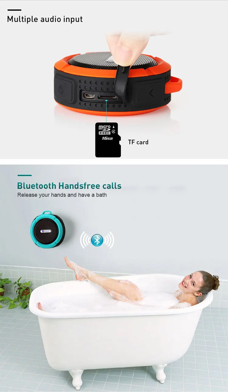 C6 IPX4 waterproof shower BT speaker with sucker hooker portable phone sport stereo wireless mini speaker - ANKUX.COM