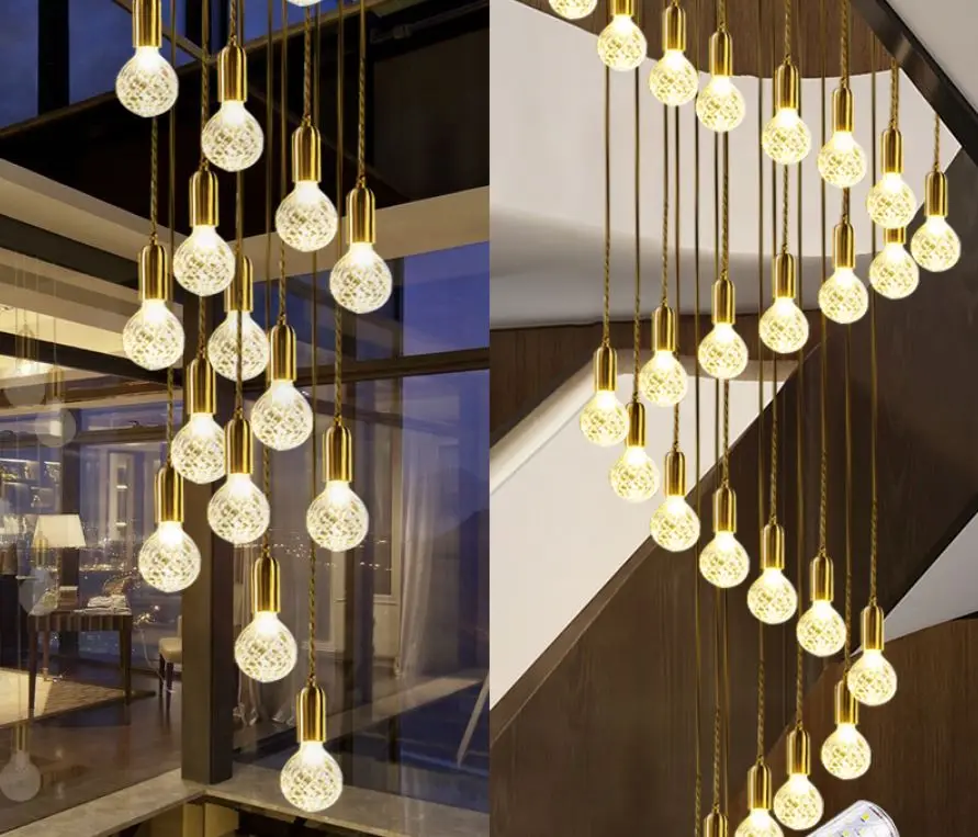 Staircase long LED bulb kitchen island restaurant luxury crystal pendant light fixtures