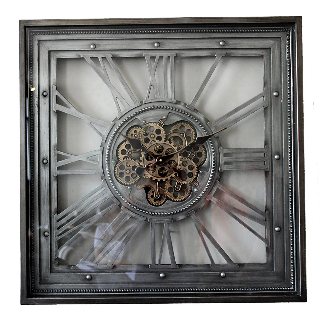 
Hot Sale 80cm Metal extra large square moving gears wall clock For Home Decoration 