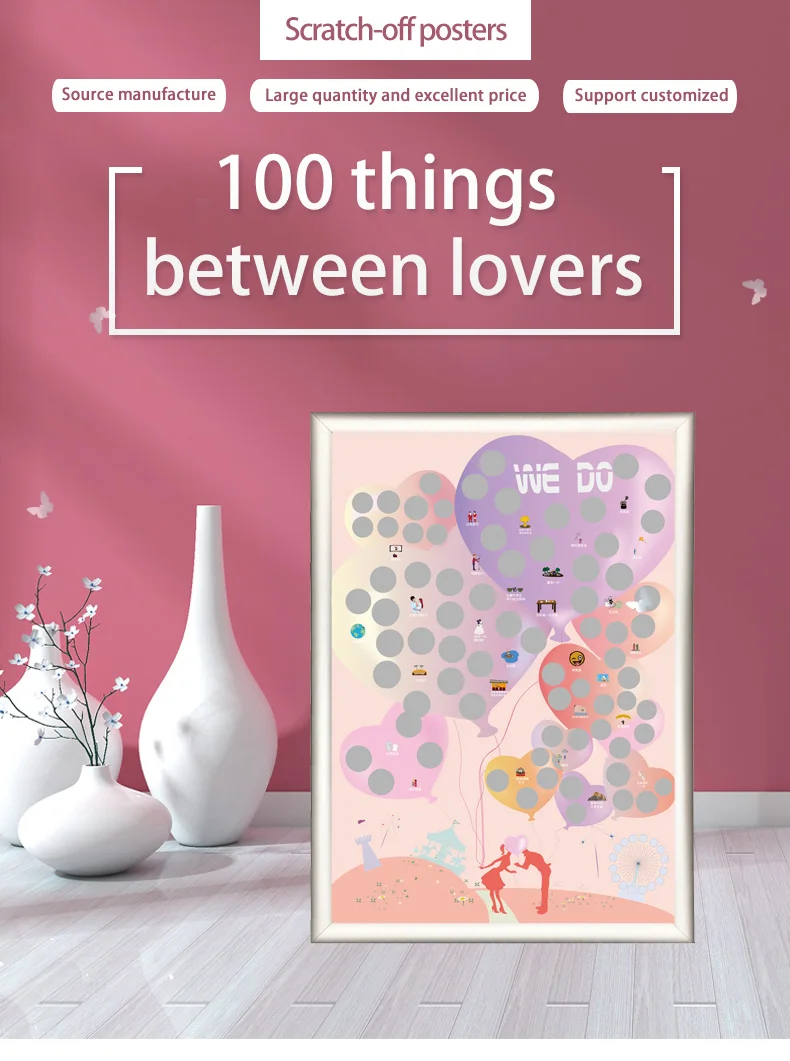 100 Dates Between Lovers Bucket List Scratch off Poster for Anniversary Gift