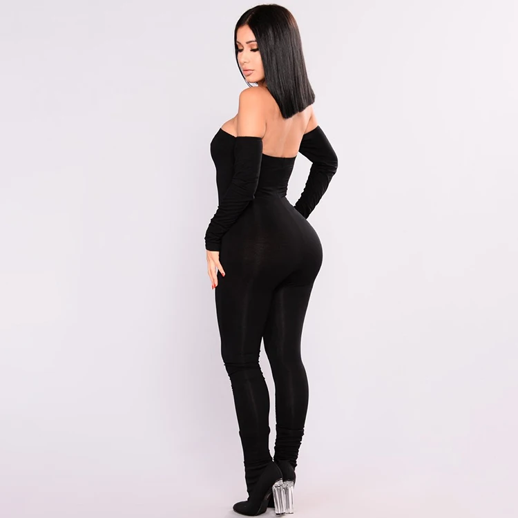 Female Off Shoulder Black 2021 New Arrival One Piece Women Long Sleeve Jumpsuit