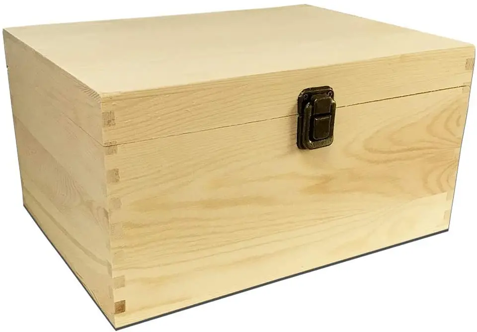 Natural Pine Wood Boxes DIY Craft Wooden Boxes for Art Unfinished Wooden Box with Lid and Front Clasp Hobbies 