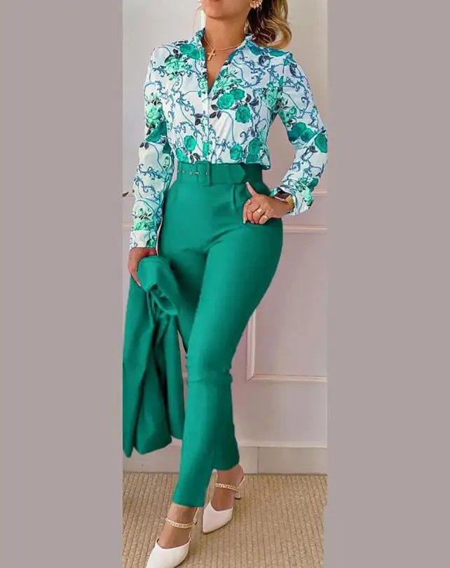 Casual Printed Shirt & Pocket Pants Two-Piece Set