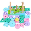 Pletom Cartoon Wooden Four Sets of Columns Creative Geometric Shape Paired Around The Beads Kids Blocks Building Toy