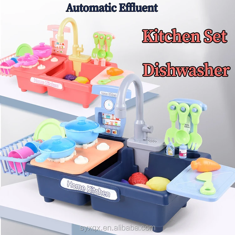 Children Kitchen Dish Washing Sink Pretend Play Set Electric ...