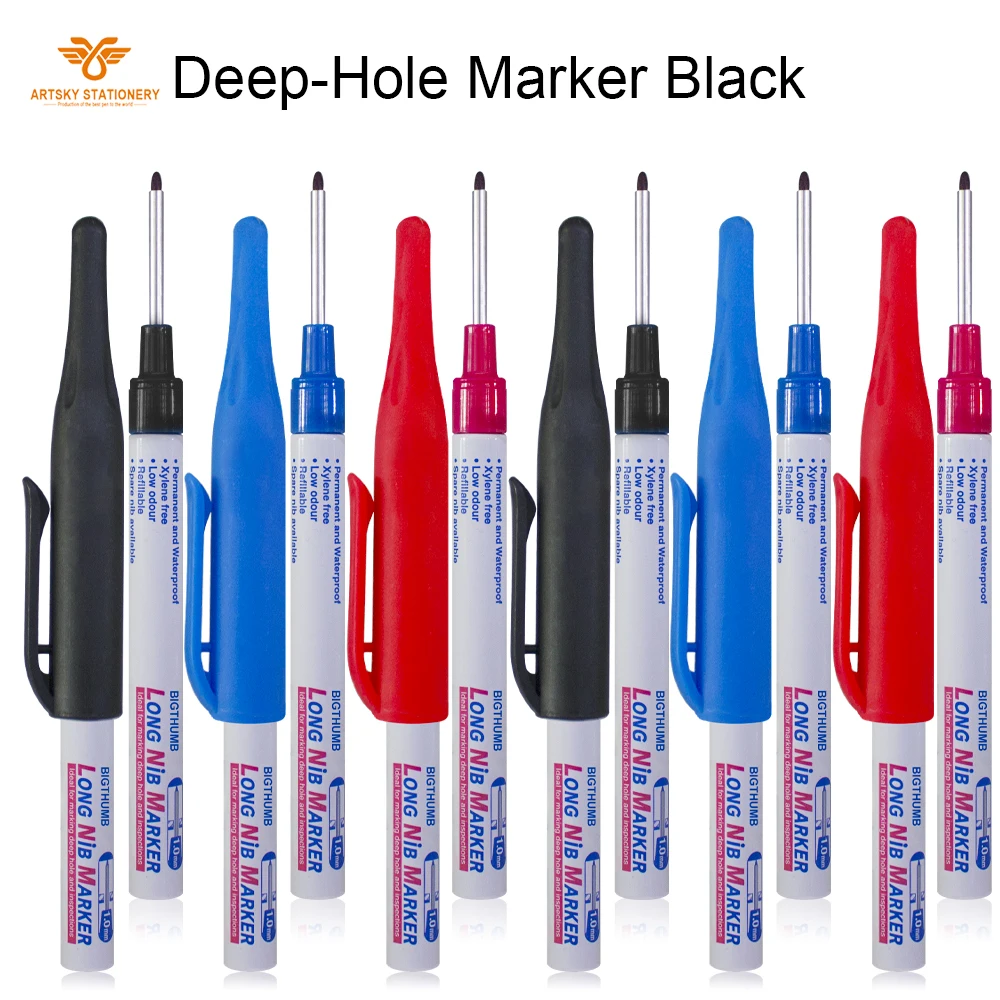 Sipa 3 Pcs 30mm Deep Drill Hole Long Nib Permanent Marker Pens Black Blue Red Home Deration nruction Hareware Accessories Processing, Car, Book