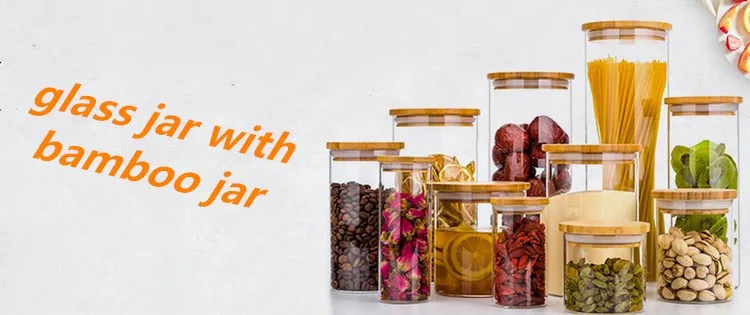   Glass Jars With cork Lids Clear high borosilicate Glass Storage Jar Glass Jar With Bamboo Jar