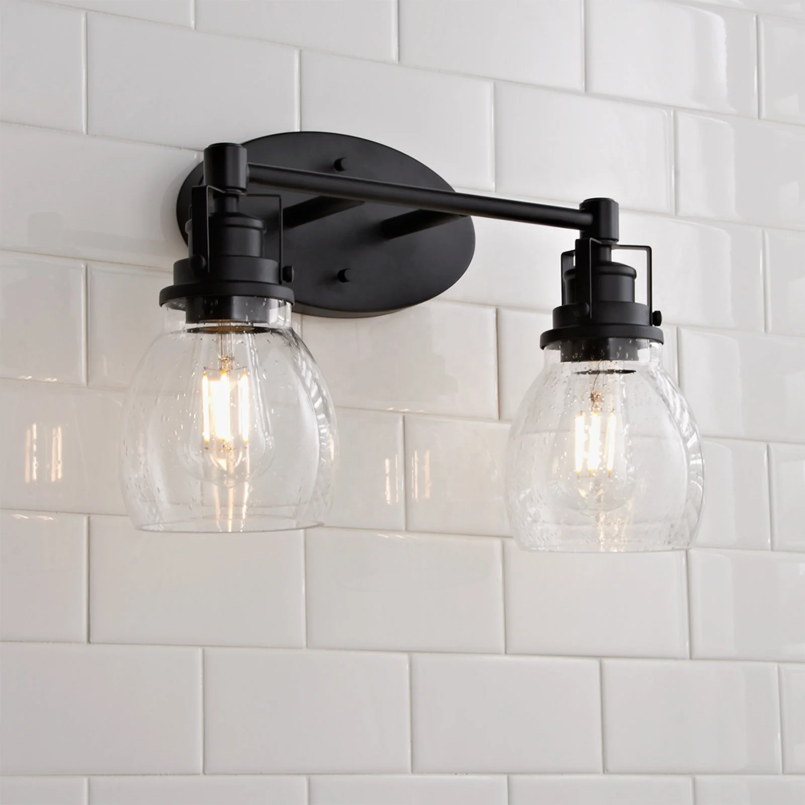 black 2 lights wall lamp seeded glass shade farmhouse wall sconce fixtures indoor bathroom wall lightings
