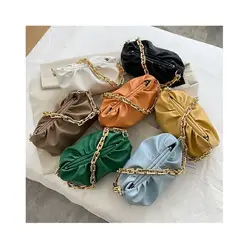 Small Wrinkled Bag Women Cloud Chain PU Leather Leisure Dumpling Shoulder Bag 2020 Designer Simple Armpit Bag Soft Handbag Totes