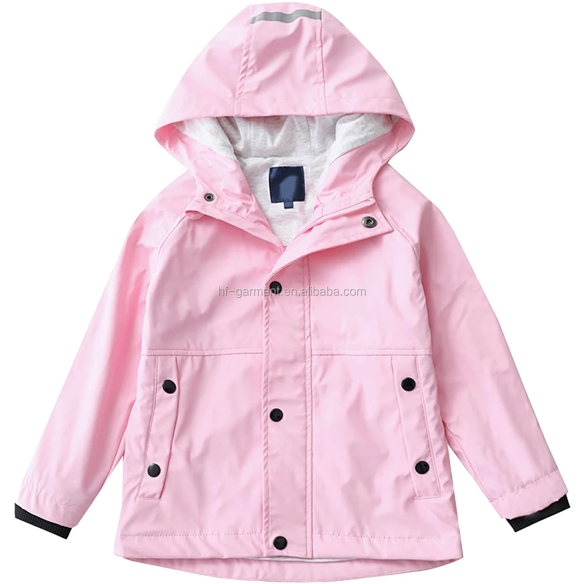 Custom Children Cotton Lined Hooded Pu Rainwear Kids Rain Jacket Rain