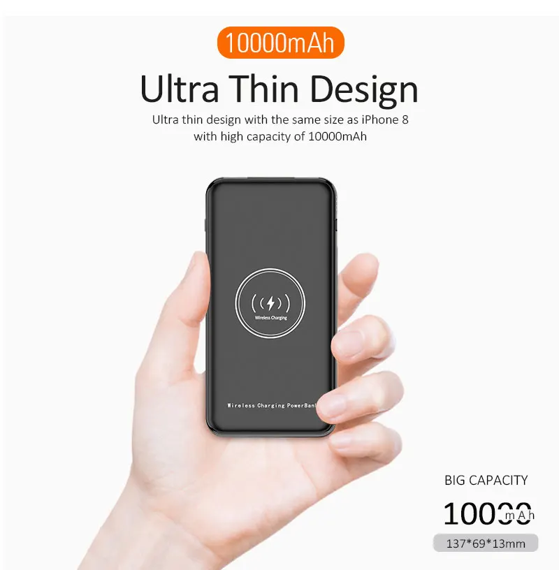 Portable universal 10000mAh polymer Wireless portable charger Power Bank Charger battery mobile power pack - ANKUX.COM