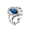 925 sterling silver fashion jewelry girls teardrop band ring blue CZ tear drop water drop finger ring