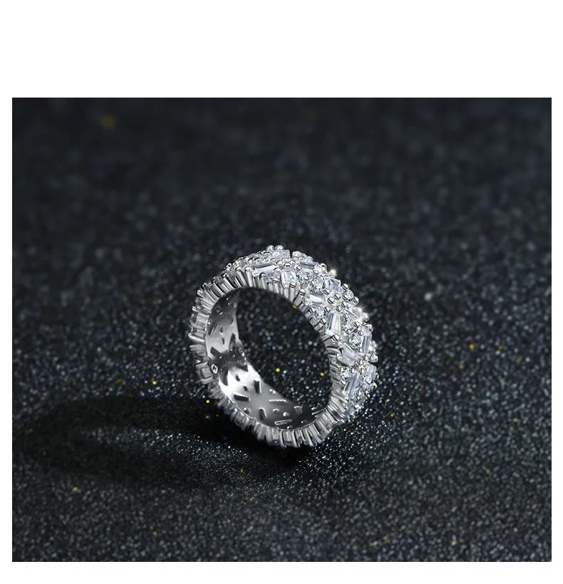 Luxury 925 Sterling Silver Ring for Women Full Diamond Niche Design with Exaggerated Personality Rhodium Plated for Anniversary
