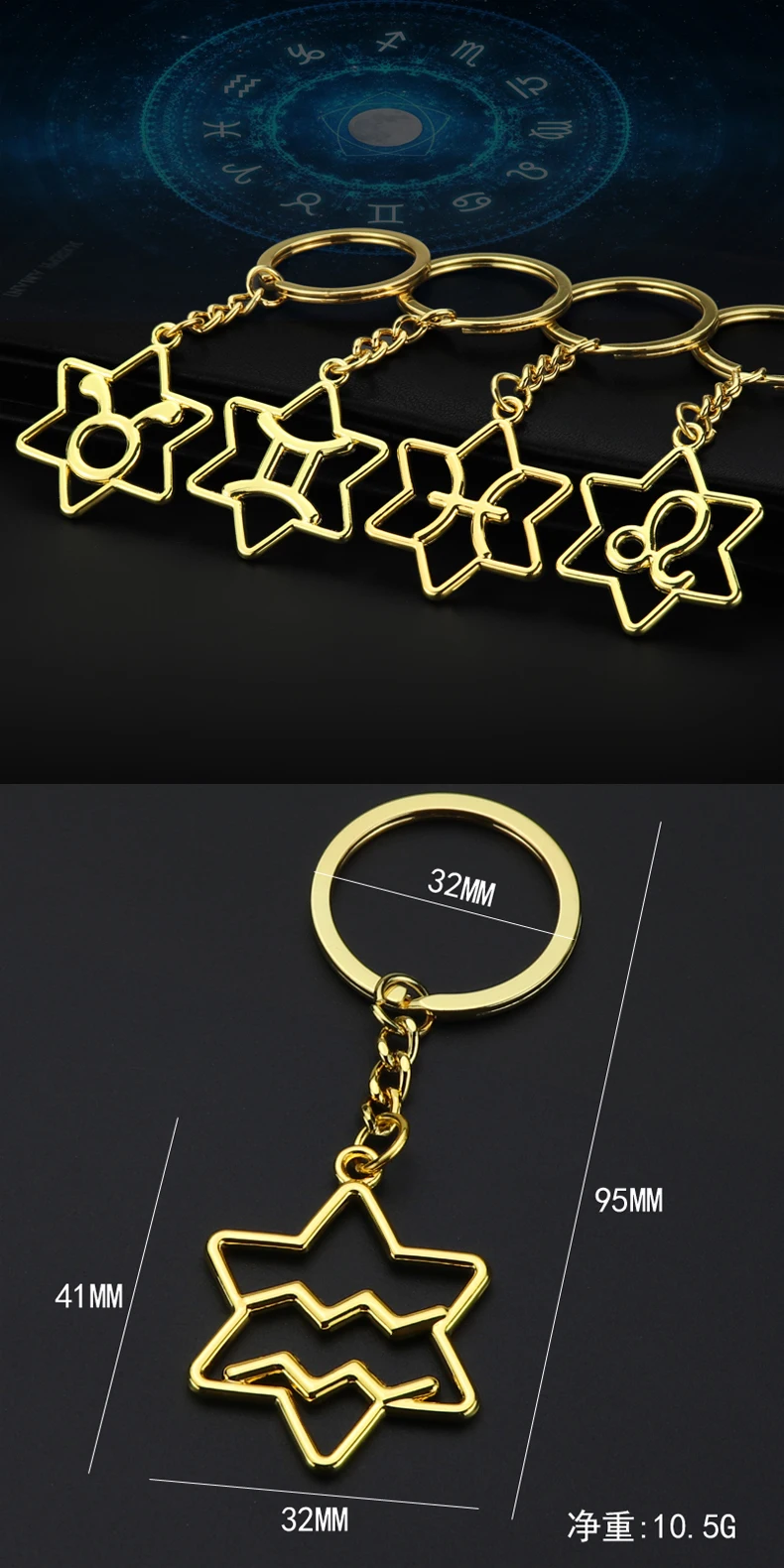 Wholesale Copper 12 Constellations logo Keychain/Keyring Hollow-carved ...