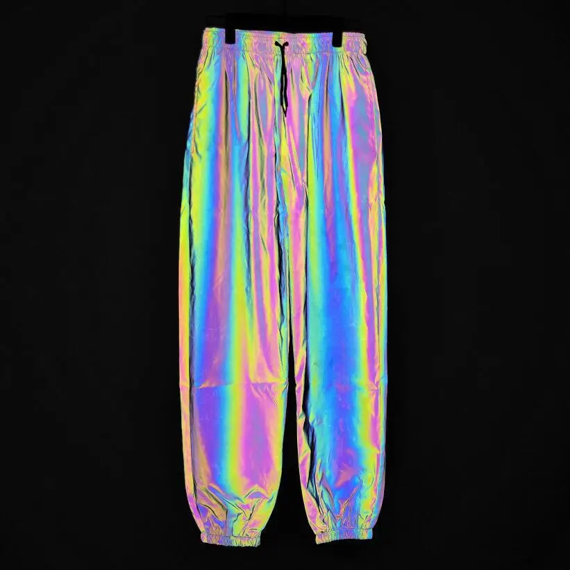 Rainbow Reflective Shorts Pants Men Fluorescent Trousers Casual Night Jogger Medium
