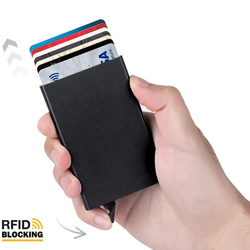 aluminum credit card sleeve Wallet with RFID Protection Titanium Grey It is made of sturdy double aluminum cases to prevent IDs and credit cards from being squeezed Dream Products Personalized Signature Aluminum