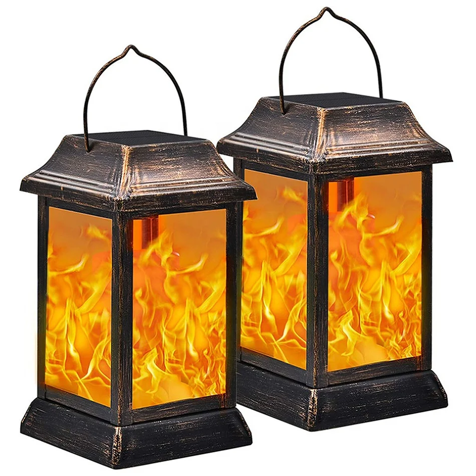 Amazon hot sale hanging type garden led lights solar flicker flame lights with flame effect