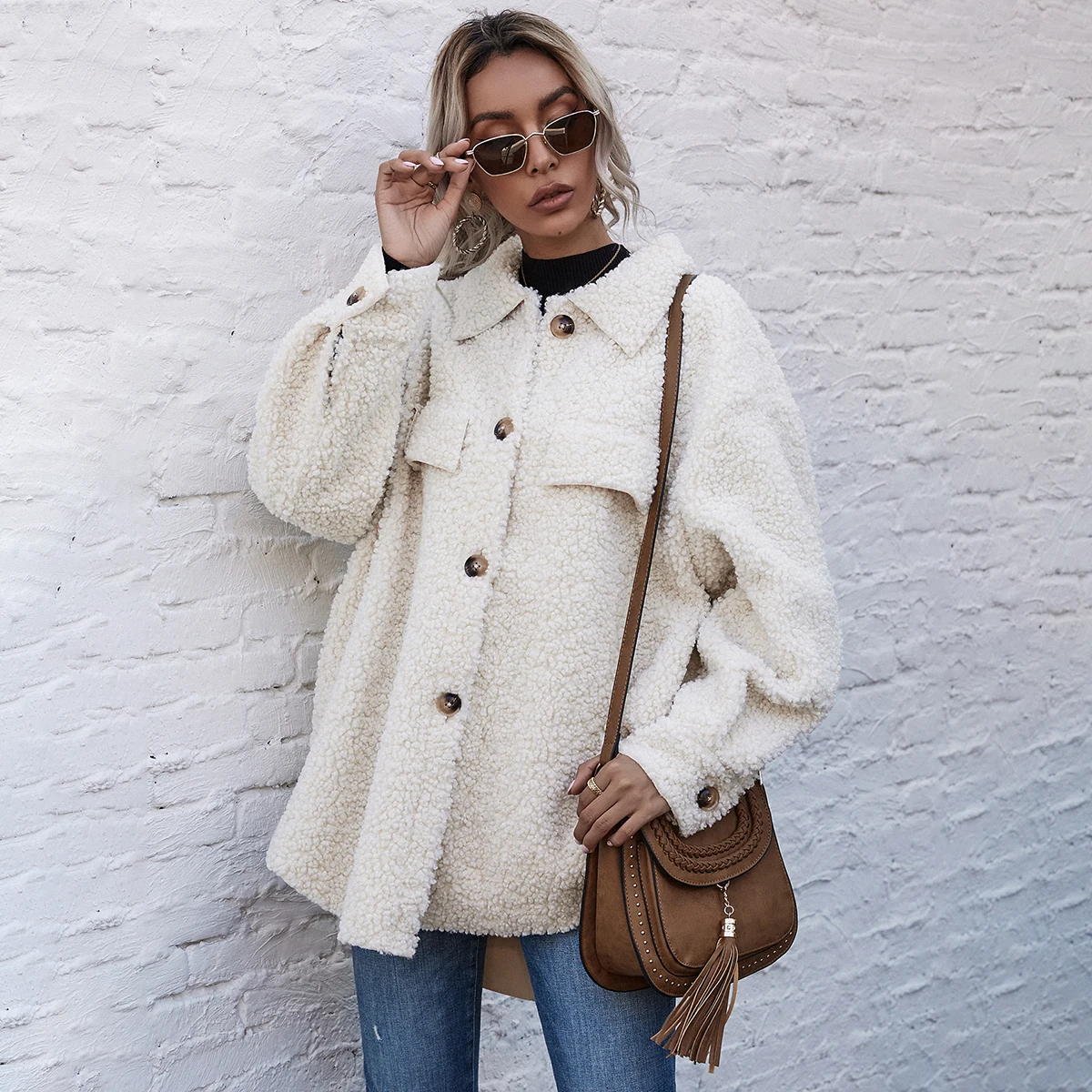 
Shein Manufacturers Wholesale Latest New Fashion Design Women Wool Casual Winter Faux Fur Coat 1L6A6678 