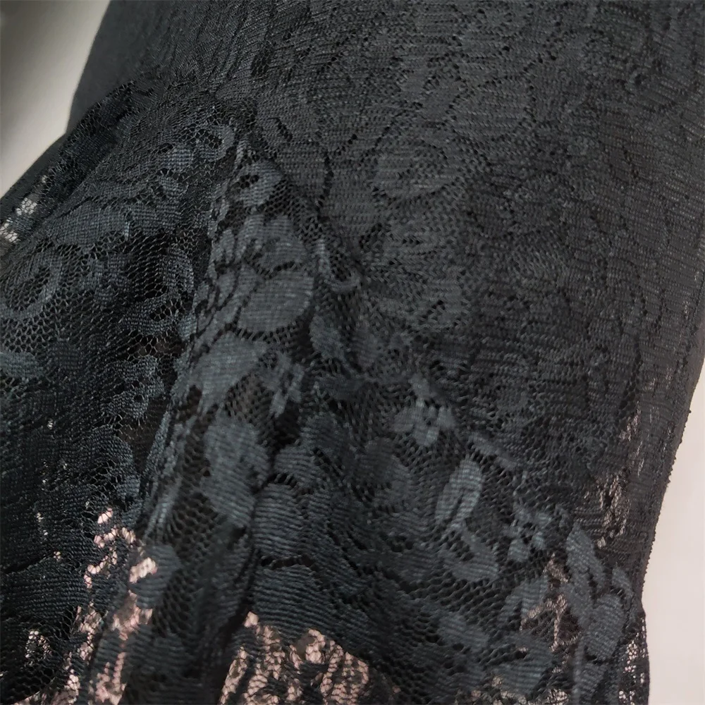 Black Lace High Waist Midi Slim Irregular Ruffled Women Bodycon Skirt ...