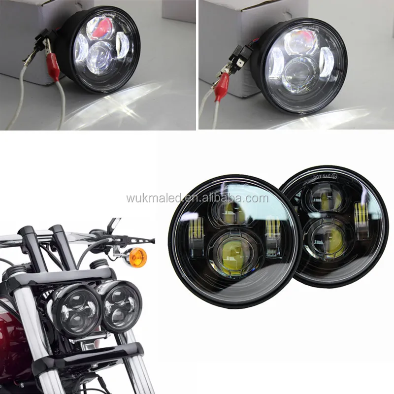 WUKMA Motorcycle 4.65Inch h4 High/Low beam With DRL Fat Bob Dual led Headlight For Motorcycle Fat Bob Led Headlamp