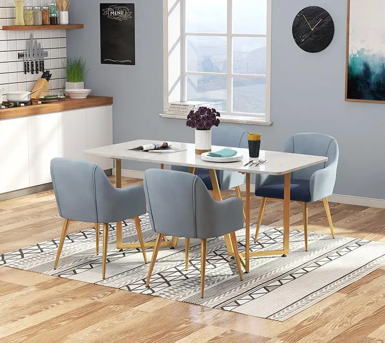 Nordic Modern Simple light luxury Dinning Table Dining Room Hotel Furniture Rectangular Marble Slate Tabletop Dining Table