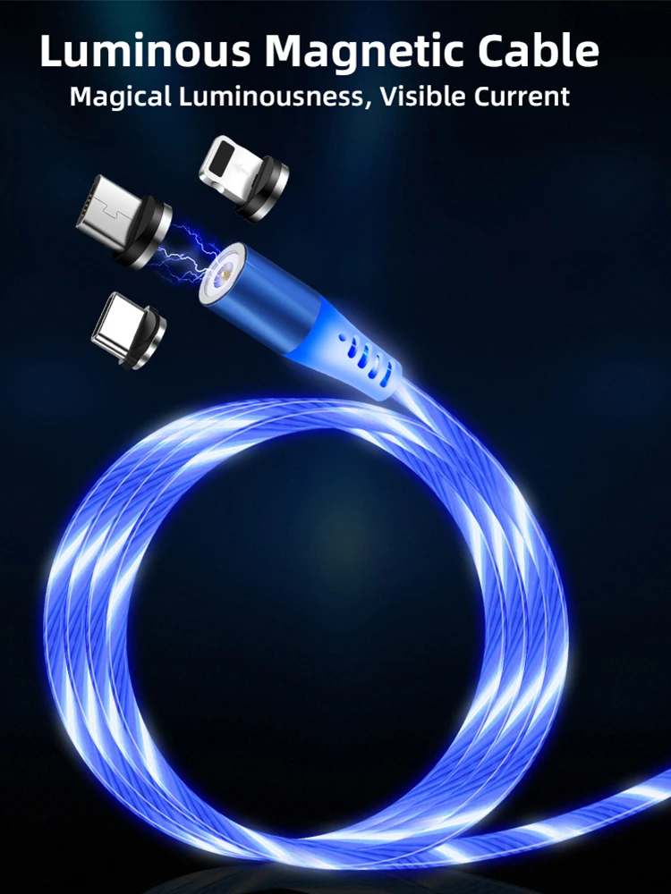 1Meter 3.28ft USB LED Light Charging Luminous Data Cable 3 in 1 Magnetic Micro Lighting USB C Light Streamers Magnetic USB Cable - ANKUX.COM