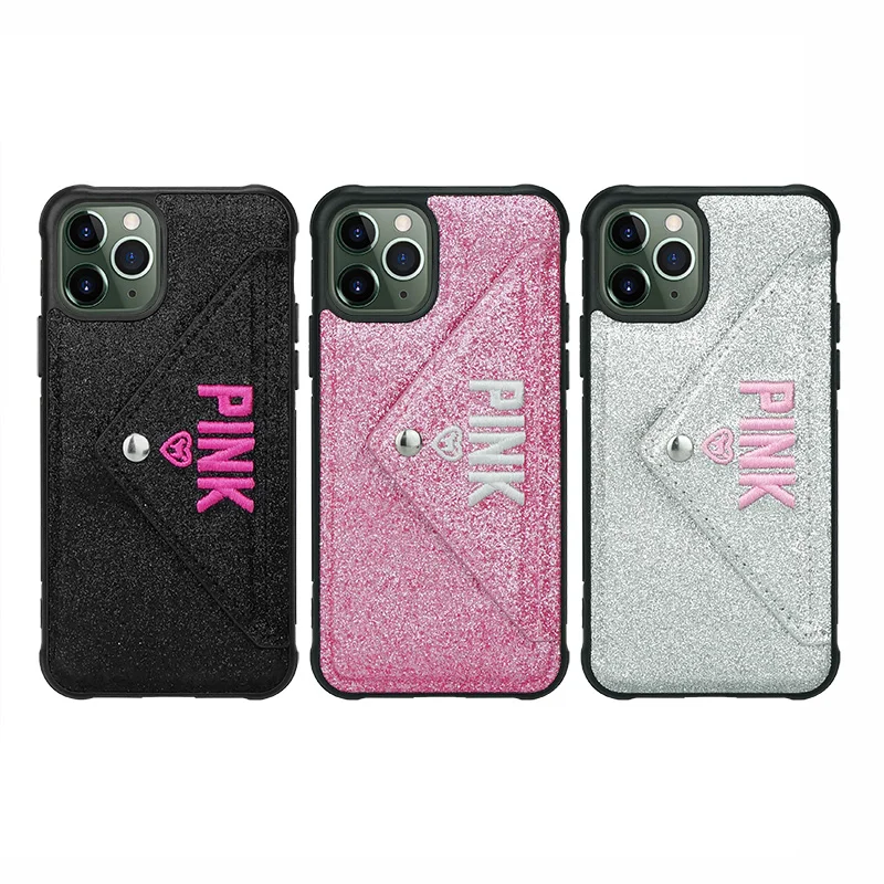
PINK TPU Card holder wallet case for iphone 11 pro 