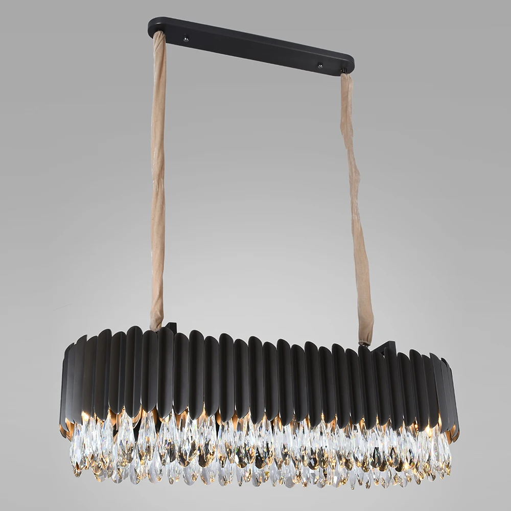 Large Luxury Pendant Light Metal Black Led Hanging Lights Home Modern K9 Crystal Dining Chandeliers