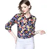 European Autumn Brand Women Colorful Stars Print Turn Down Collar Casual Shirt