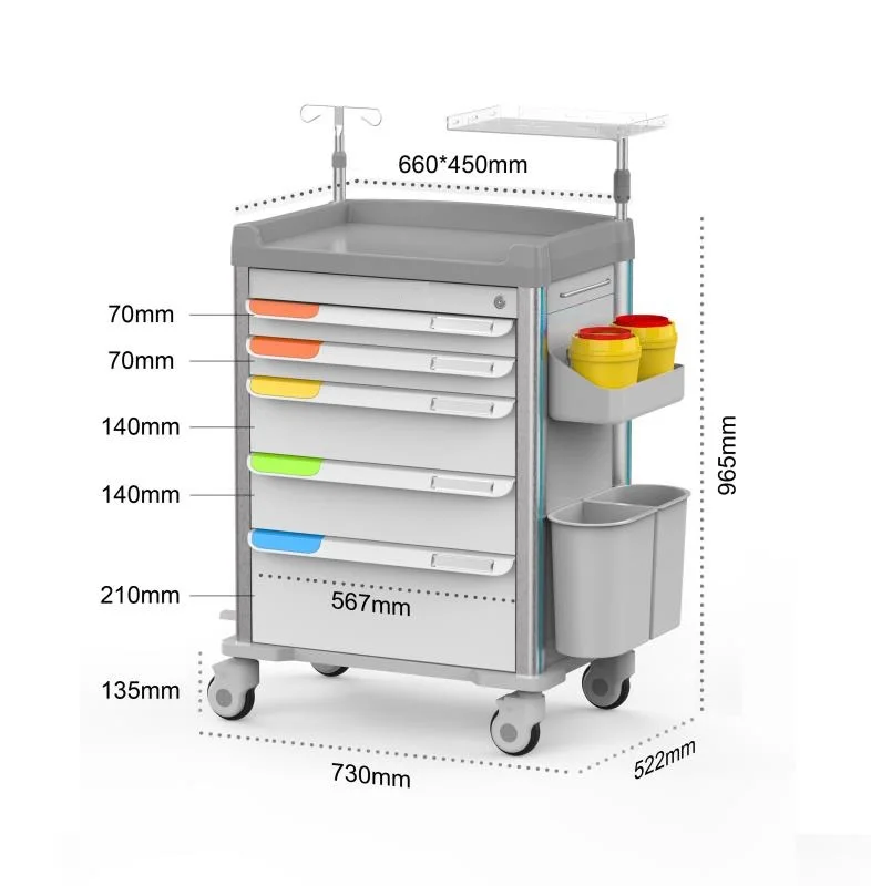 Hospital Multifunctional Nursing Trolley Medicine Trolley Cart Abs