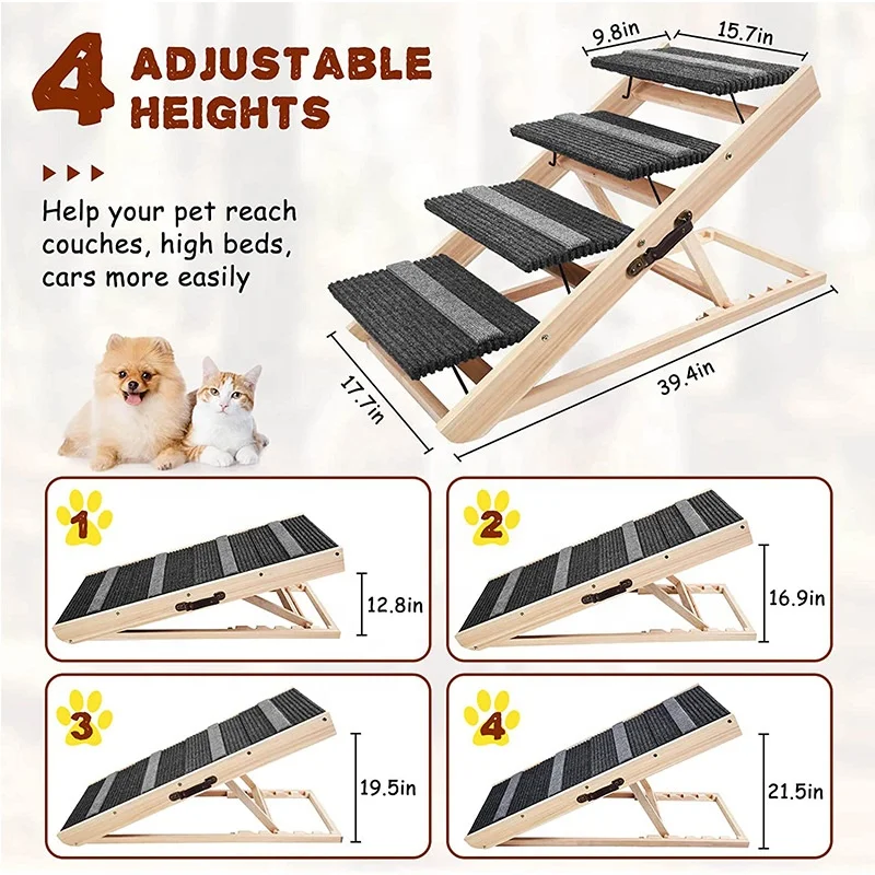 Wooden Dog Ramp Pet Steps 2 In 1 Foldable Dog Stairs Pet Ladder For Bed ...