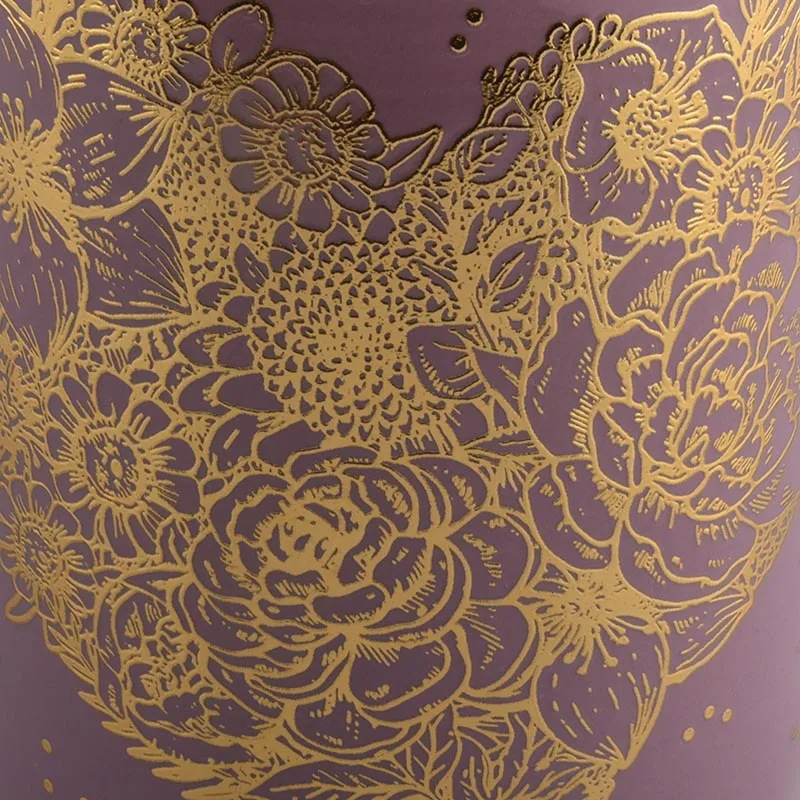 pink glazing ceramic candle jars with gold printing