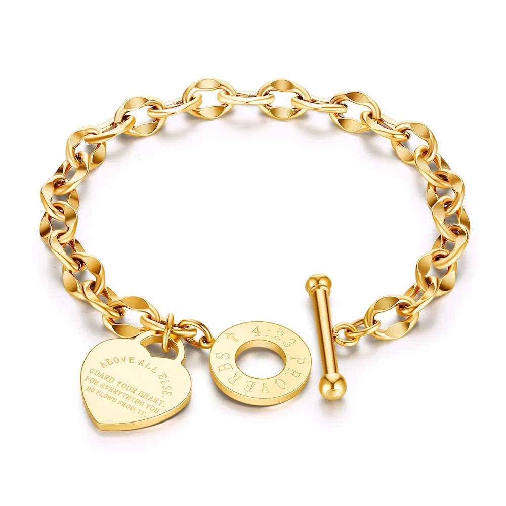

Fashion Trendy Heart Chain Stainless Steel Charm Women Bracelet, Gold,silver, rose gold;customized color