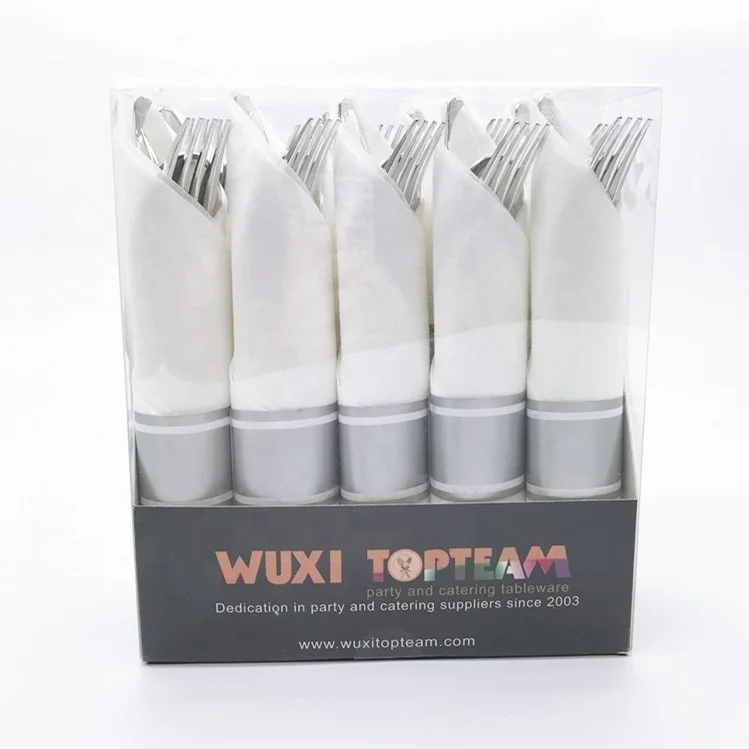 Pre Rolled Silver Cutlery Set Buy Napkin And Gold Disposable