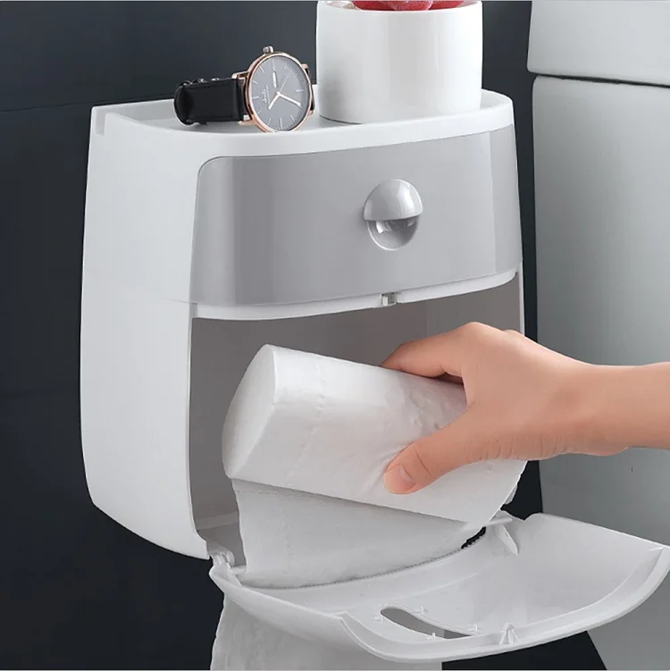 Toilet Tissue Kitchen Paper Dispenser Holder Storage Rack Wall Mounted Box 