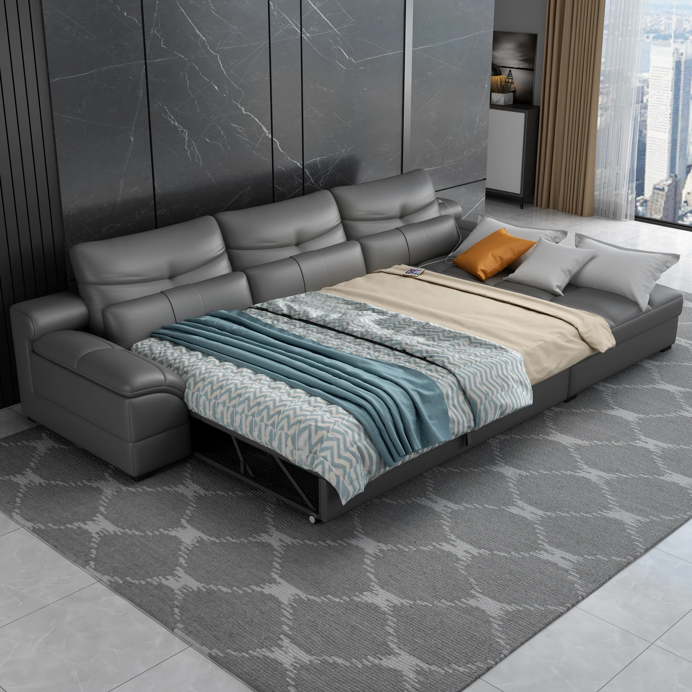 Modern L Shape Leather Sofa With Usb Sectional Corner Sofa Set 7 Seater