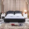 Modern appearance curved sharp home use synthetic white leather upholstery double size bed and headboard