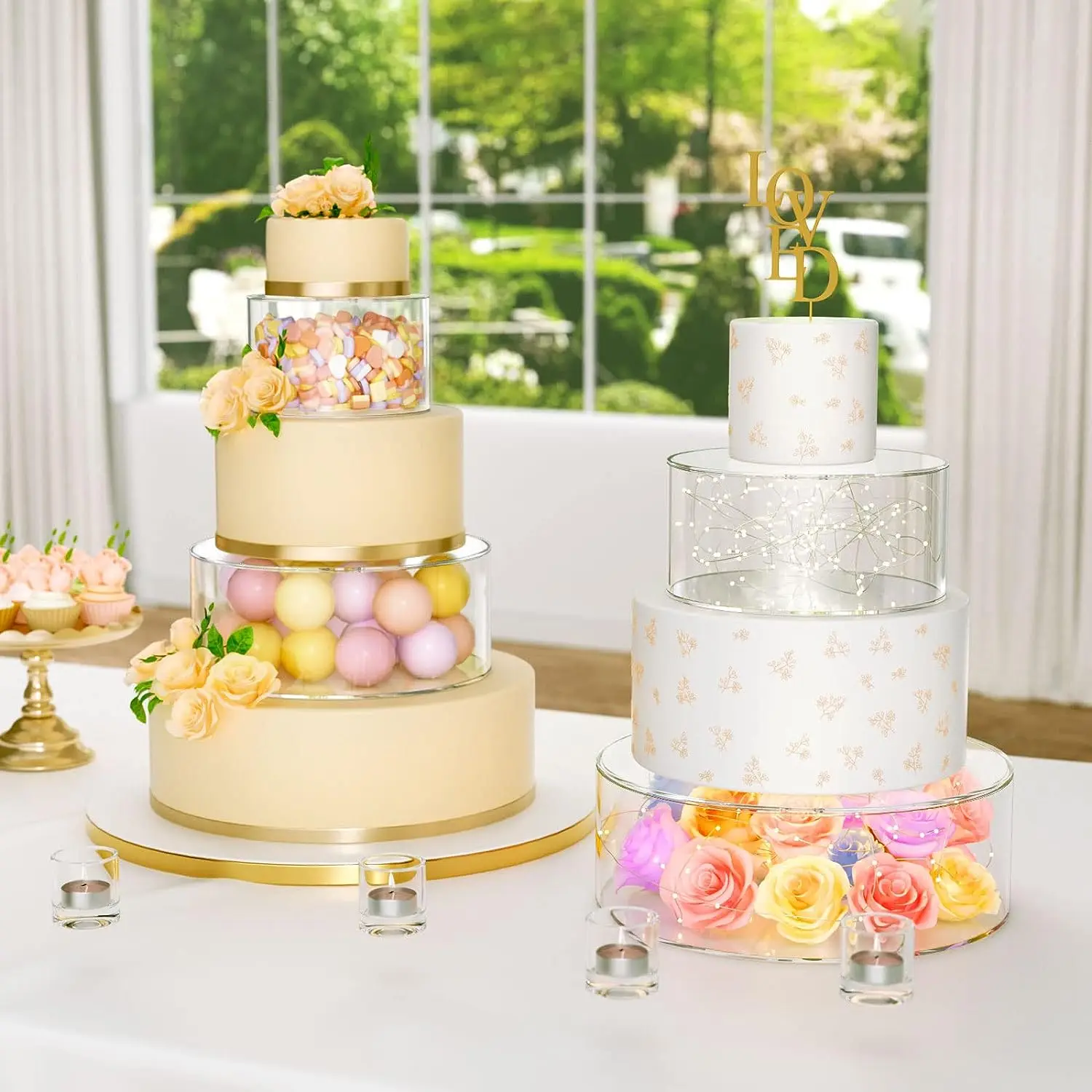 Clear Fillable Cake Plinth Stand Riser 3 Tier Cylinder Box Round ...